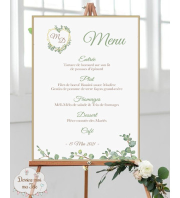 Menu Mariage " Végétal, Nature " personnalisé