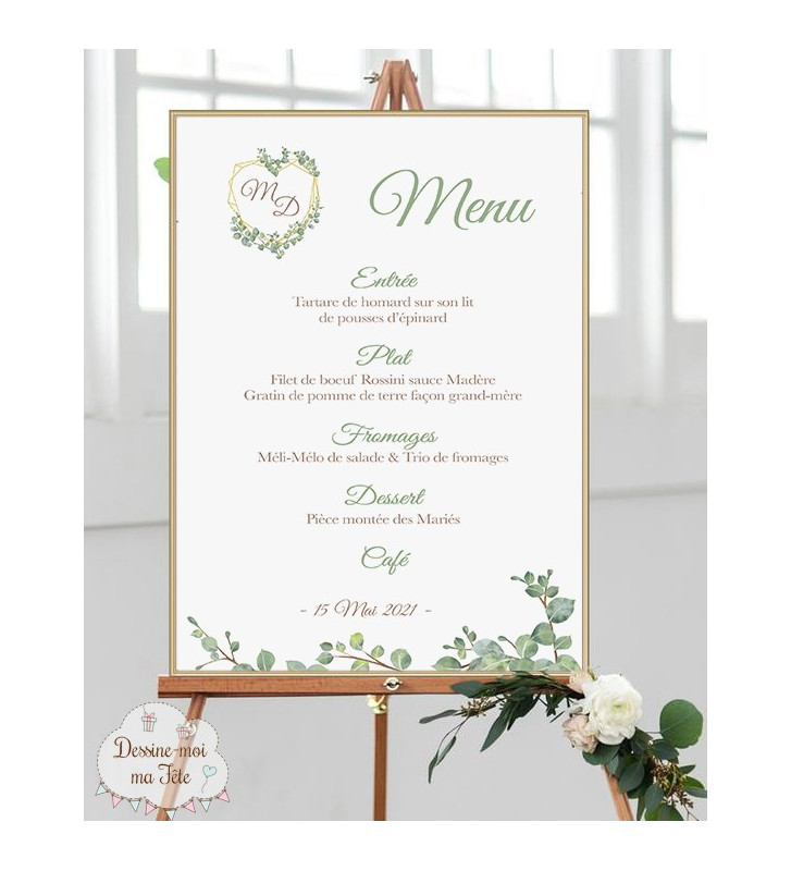 Menu Mariage " Végétal, Nature " personnalisé