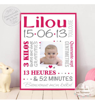 Affiche / Tableau de Naissance personnalisé - "Typo 4 rouge"