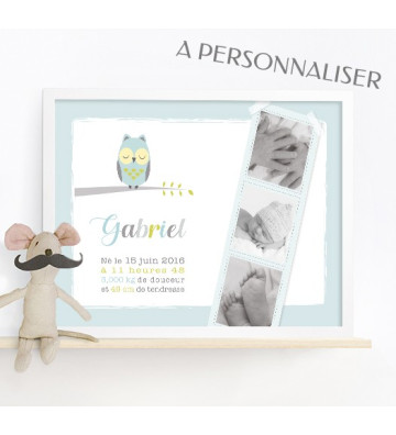 Affiche / Tableau de Naissance personnalisé - "Chouette"