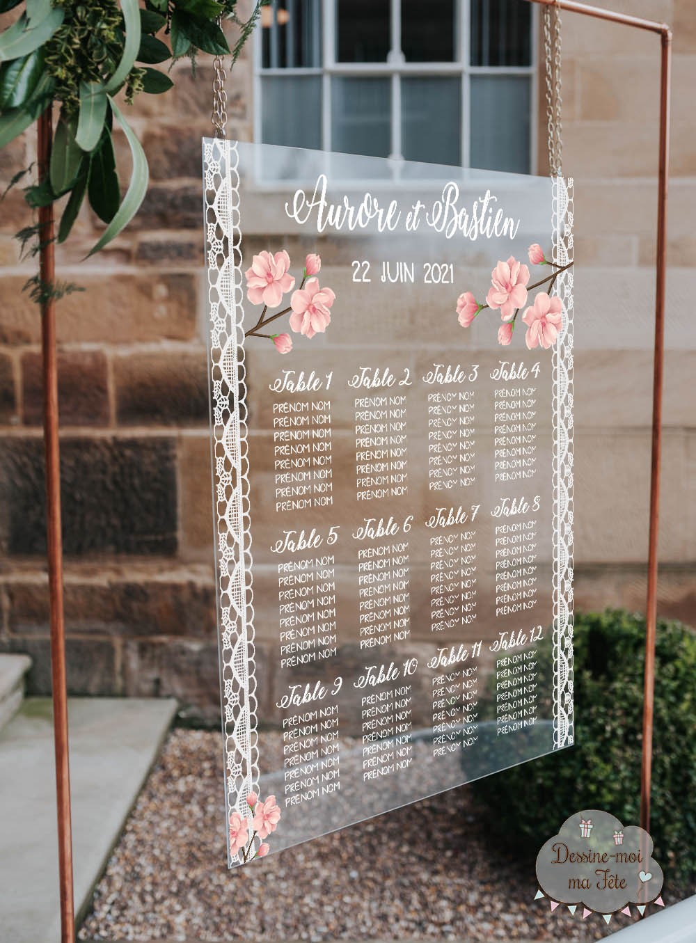 Plan De Table Sur Plexiglass Transparent Boheme Romantique