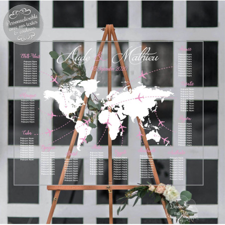 Plan de table sur Plexiglass transparent - Voyage Carte du monde