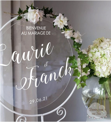 Tableau de bienvenue mariage Plexiglass rond - Calligraphie