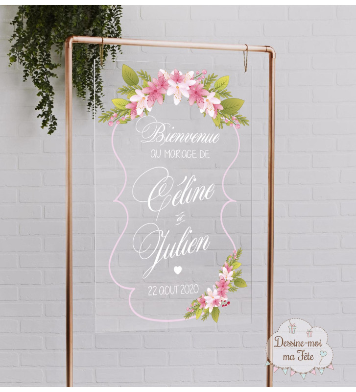 Tableau de bienvenue Mariage plexiglass transparent - Champêtre Format  tableau 30 x 40 cm