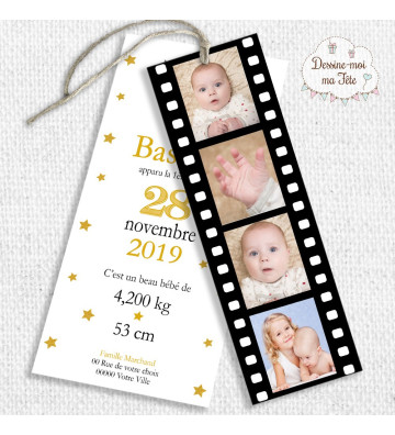 Faire part de naissance - marque page - Cinéma