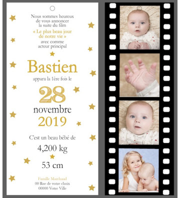 Faire part de naissance - marque page - Cinéma