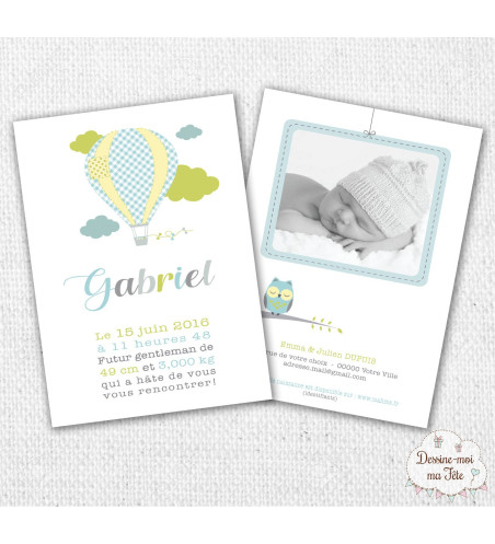 Faire part de naissance Garçon - Montgolfière