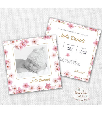 Faire part de naissance fille - fleurs