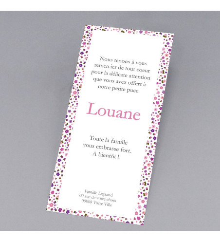 Carte remerciement de naissance Fille - "Liberty marque-page" 