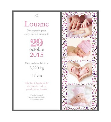 Faire part de naissance Fille - "Liberty marque-page" 