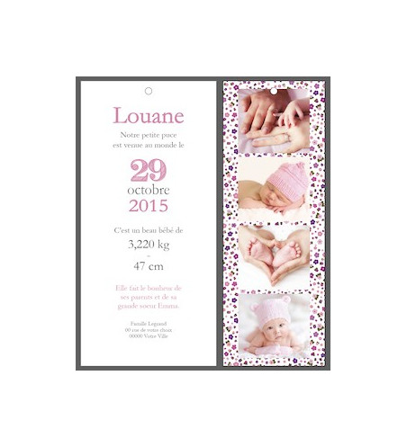 Faire part de naissance Fille - "Liberty marque-page" 