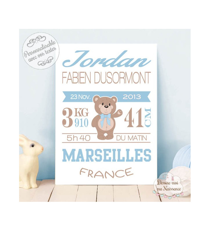 Tableau Nounours personnalisé pour chambre enfant