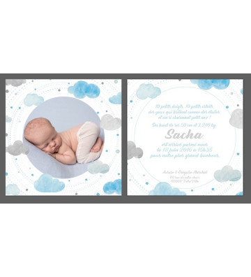 Faire part de naissance - Nuage aquarelle