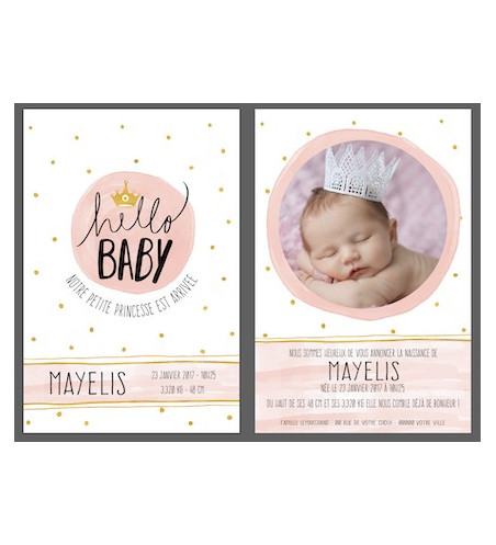 Faire part de naissance fille - Aquarelle princesse