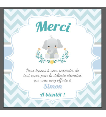 Carte remerciement de naissance Garçon - Eléphant