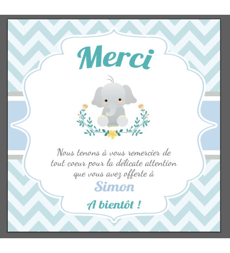 Carte remerciement de naissance Garçon - Eléphant