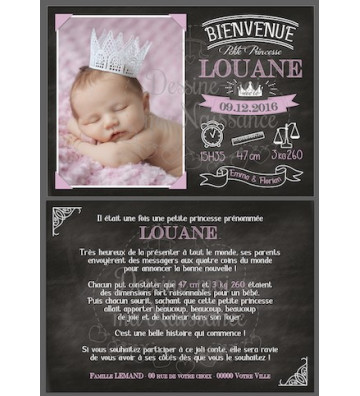 Faire part de naissance fille - Princesse ardoise