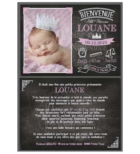 Faire part de naissance fille - Princesse ardoise