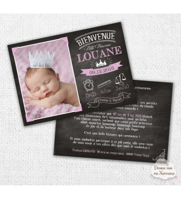 Faire part de naissance fille - Princesse ardoise