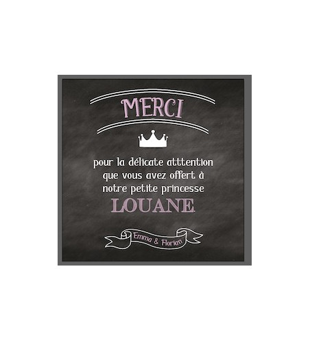 Carte remerciements de naissance fille - Princesse ardoise