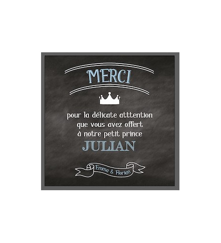 Carte remerciement de naissance garçon - Prince ardoise
