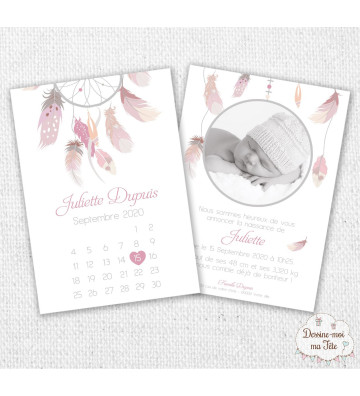 Faire part de naissance fille - Calendrier bohème