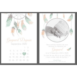 Faire part de naissance garçon - Calendrier bohème