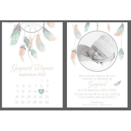 Faire part de naissance garçon - Calendrier bohème