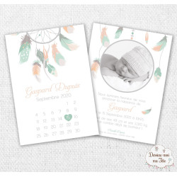 Faire part de naissance garçon - Calendrier bohème