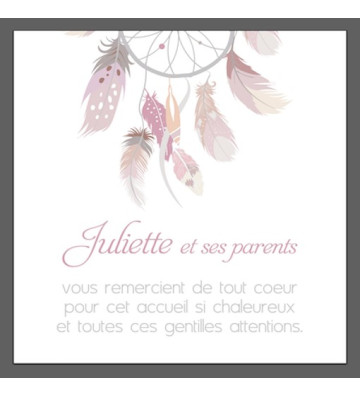 Carte remerciements de naissance fille - Calendrier bohème