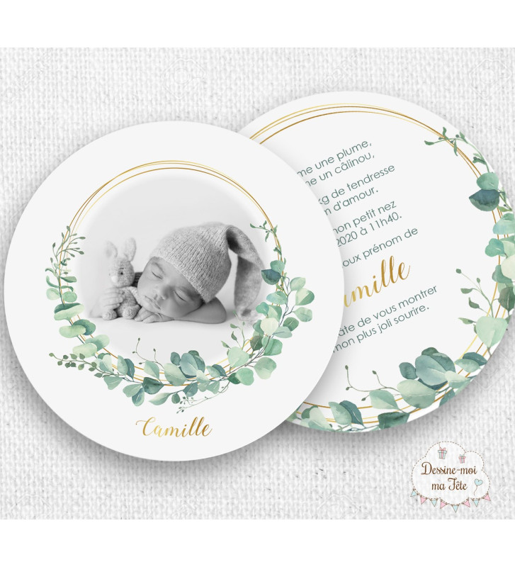 Stickers pour enveloppes naissance Couronne d'eucalyptus - Personnalisable