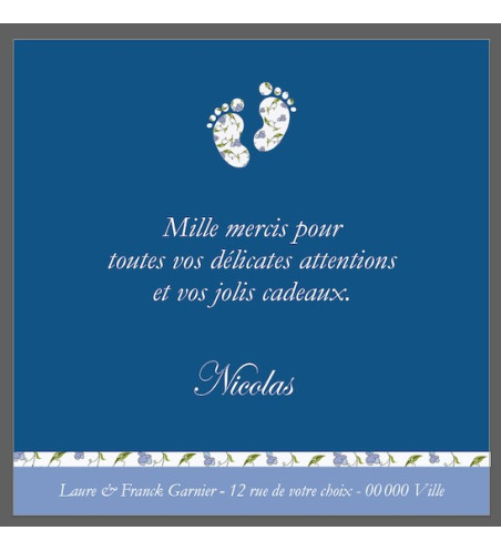 carte remerciements de naissance garçon - Romantique