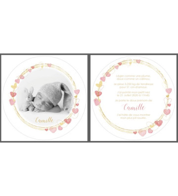 Faire part de naissance fille - couronne coeurs