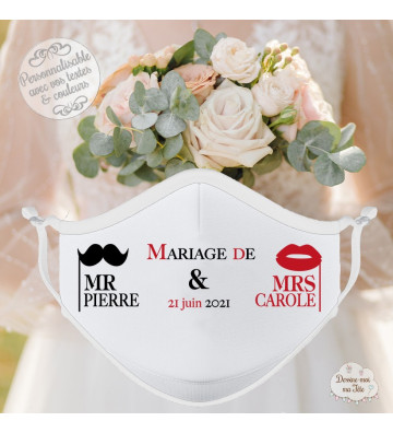Masque personnalisé mariage réutilisable (catégorie 1) - Mr & Mrs
