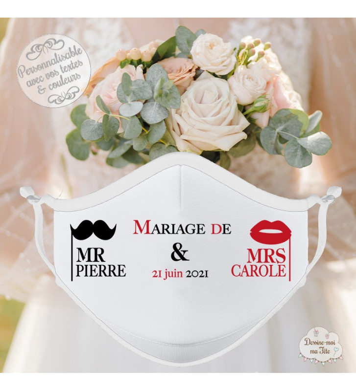 Masque personnalisé mariage réutilisable (catégorie 1) - Mr & Mrs