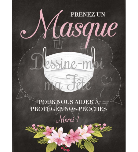 Tableau "Prenez un masque" 1 - fond ardoise