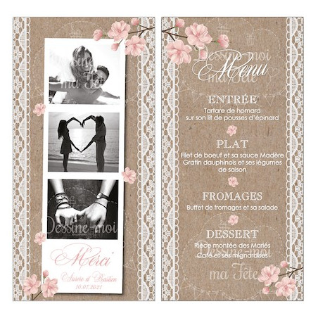 Menu de Mariage individuel - Bohème Romantique