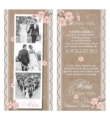 Carte Remerciements Mariage - Bohème Romantique