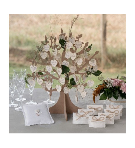 Arbre à voeux - Livre d'Or mariage bois + 50 coeurs en bois