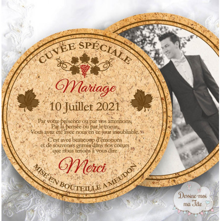 Carte Remerciements Mariage - "thème Vins" - Bouchon en liège