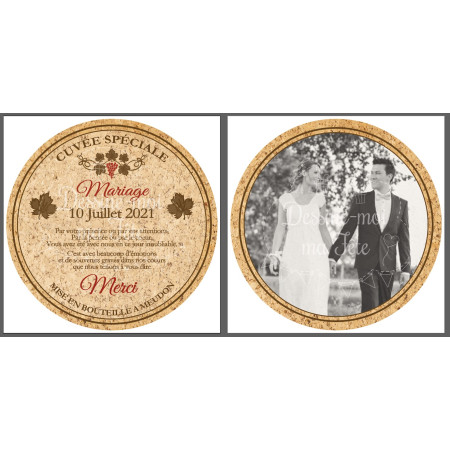 Carte Remerciements Mariage - "thème Vins" - Bouchon en liège