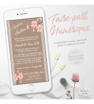 Faire part numérique Mariage - Bohème Romantique