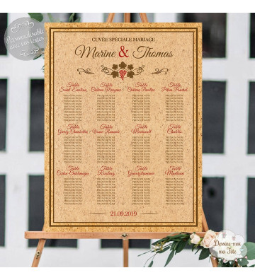 Plan de table Mariage personnalisé - Vin / Bouchon en liège