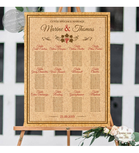 Plan de table Mariage personnalisé - Vin / Bouchon en liège