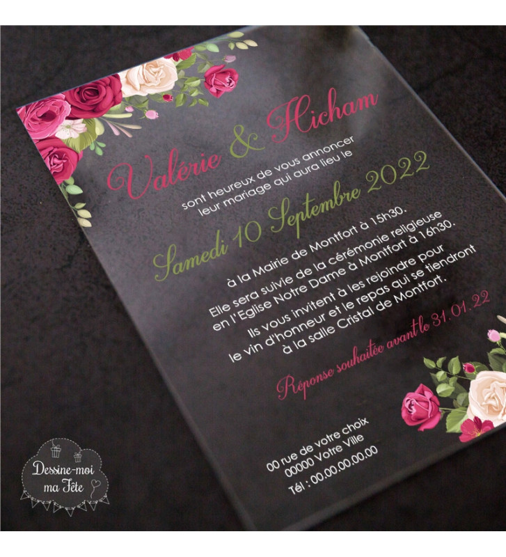 Faire-part mariage original fleurs de lys noir sur fond papier