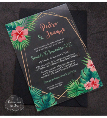 Faire part de Mariage plexi acrylique - Tropical fleurs