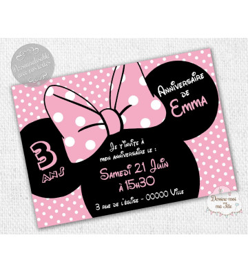 carte d'invitation Anniversaire - Minnie Rose