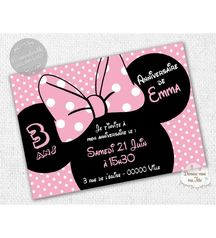 Invitation anniversaire Minnie personnalisée - Rose Quantité