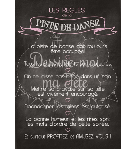 Tableau - Règles de la piste de danse - Ardoise