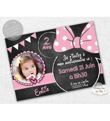 carte d'invitation Anniversaire - "Minnie Ardoise"